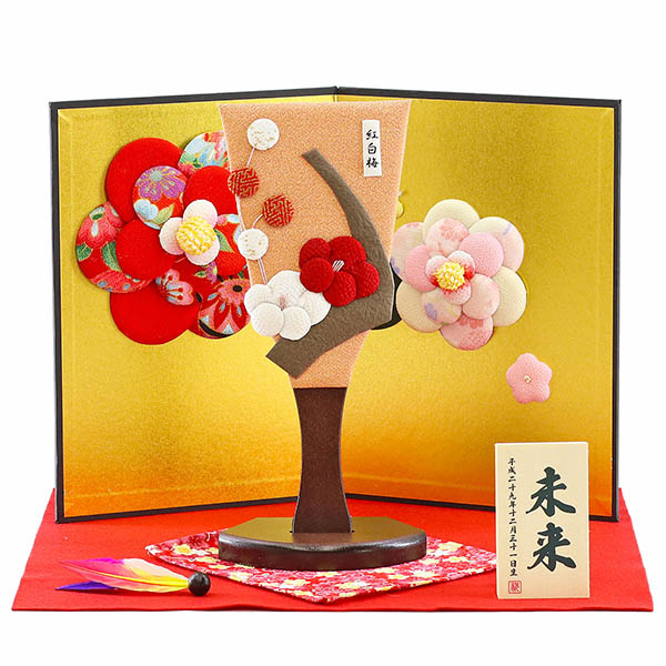 羽子板 守田 ちりめん細工 姫羽子板 紅白梅 花満開屏風 敷き布セット 詳細画像 守田 羽子板 ちりめん細工 姫羽子板 紅白梅 花満開屏風 敷き布セット 詳細画像