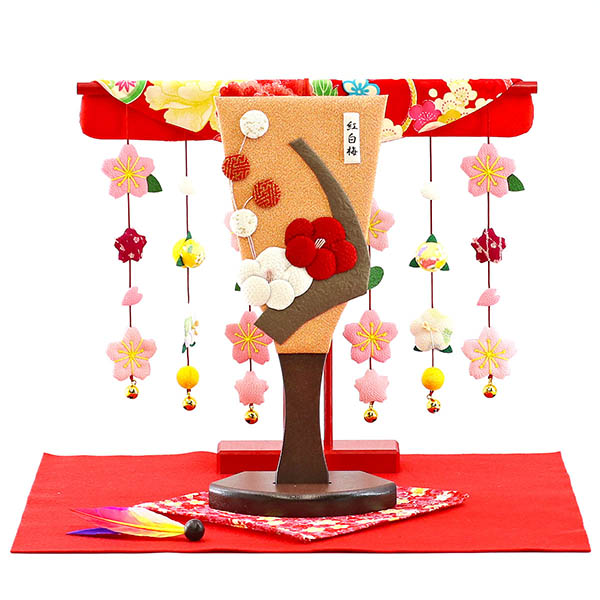 ちりめん細工 姫羽子板 紅白梅 花満開桜橘几帳 敷き布セット