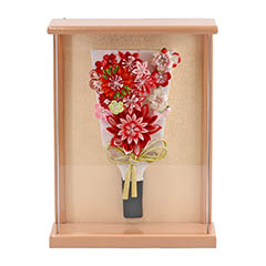 羽子板: つまみ細工 羽子板 赤 壁掛け 額飾り パールピンク塗り アクリルケース