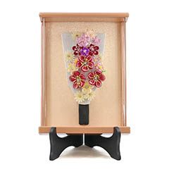 羽子板: つまみ細工 羽子板 ホワイト 壁掛け 額飾り パールピンク塗り アクリルケース スタンドセット