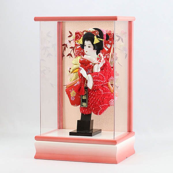 羽子板 幸月 花振袖 金襴かのこ 赤 パール白/ピンク塗り アクリルケース 詳細画像 幸月 羽子板 花振袖 金襴かのこ 赤 パール白/ピンク塗り アクリルケース 詳細画像