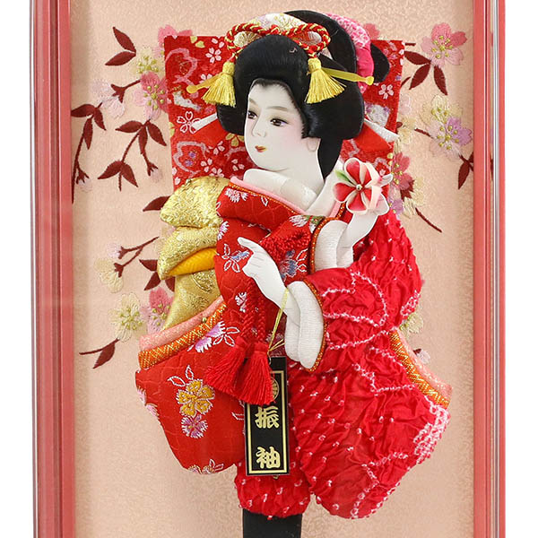 羽子板 幸月 花振袖 金襴かのこ 赤 パール白/ピンク塗り アクリルケース 詳細画像 幸月 羽子板 花振袖 金襴かのこ 赤 パール白/ピンク塗り アクリルケース 詳細画像
