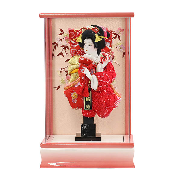花振袖 金襴かのこ 赤 パール白/ピンク塗り アクリルケース
