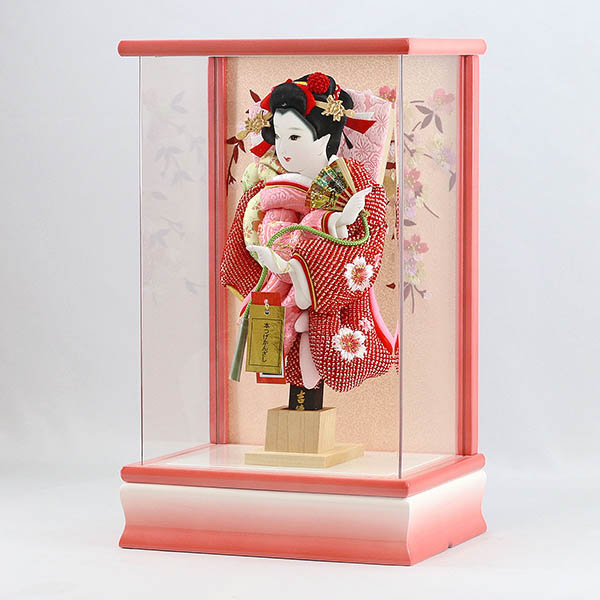 吉徳　 羽子板　押絵羽子板 鹿の子 赤 パール白/ピンク塗り アクリルケース　詳細画像