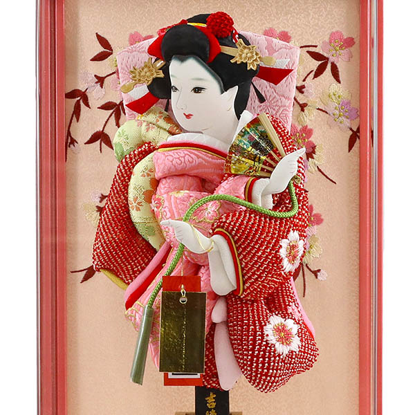 吉徳　 羽子板　押絵羽子板 鹿の子 赤 パール白/ピンク塗り アクリルケース　詳細画像