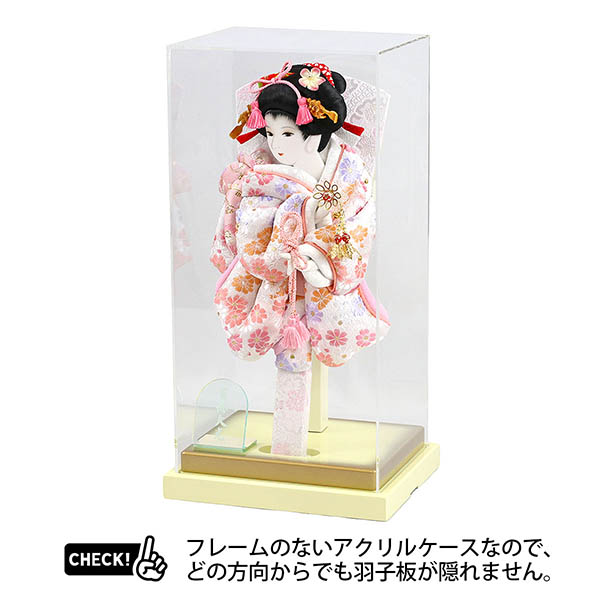 吉徳　 羽子板　淡色羽子板 白/オレンジ 枠なし アクリルケース飾り　詳細画像