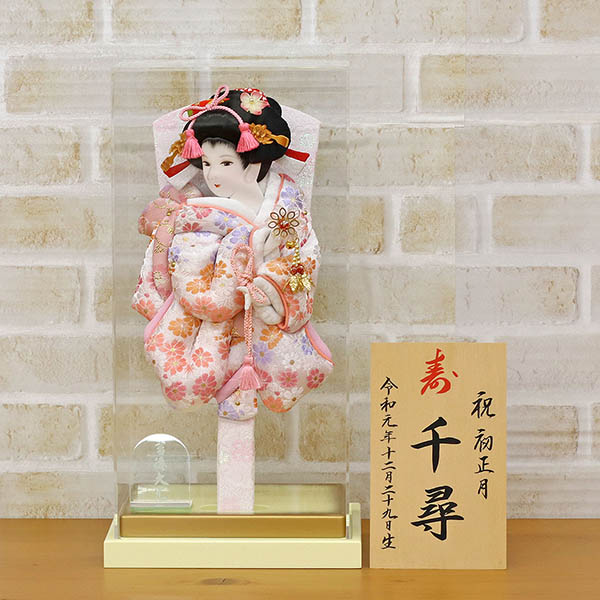 吉徳　 羽子板　淡色羽子板 白/オレンジ 枠なし アクリルケース飾り　詳細画像