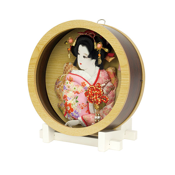 フジキ　 羽子板　壁掛け 額飾り あやか 押絵飾り 花飾り 円形 丸型 アクリルケース飾り スタンド付き　詳細画像