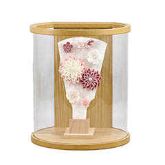 羽子板: つまみ細工 羽子板 白/薄紫 タモ 白木 まどか 円形 筒型 アクリルケース