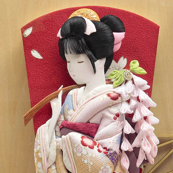 久月　 羽子板　藤娘友禅 四季花 タモ アクリルケース飾り　詳細画像