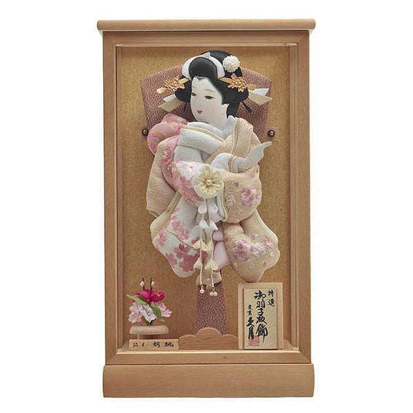 陽奈 モカ桜刺繍 茶白 銘木 胡桃 ガラスケース飾り