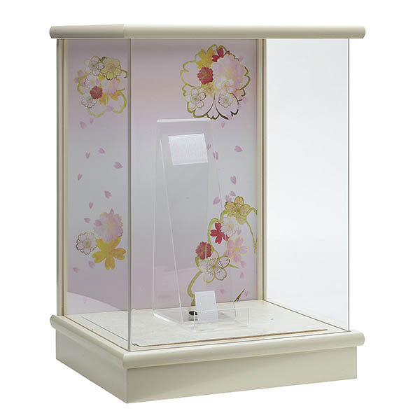 久月　 羽子板　つまみ細工 桃 アイボリー塗 アクリルケース飾り 髪飾り付き　詳細画像