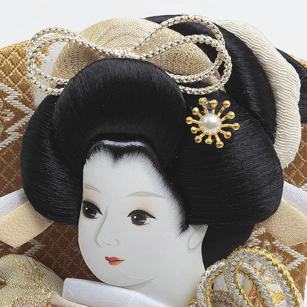 久月　 羽子板　金襴振袖 白塗り六角 アクリルケース飾り　詳細画像