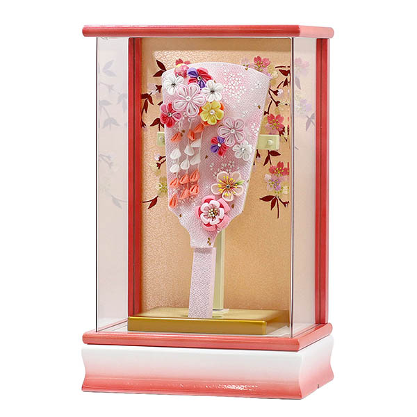 東玉　 羽子板　つまみ細工 羽子板 ピンク パール白/ピンク塗り アクリルケース飾り　詳細画像