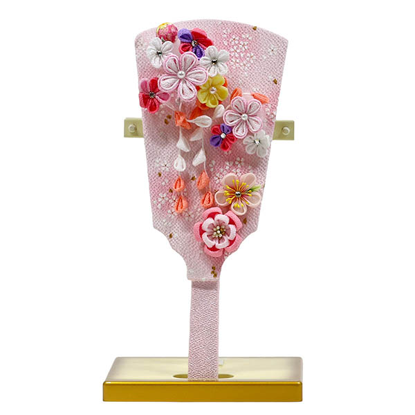 東玉　 羽子板　つまみ細工 羽子板 ピンク パール白/ピンク塗り アクリルケース飾り　詳細画像