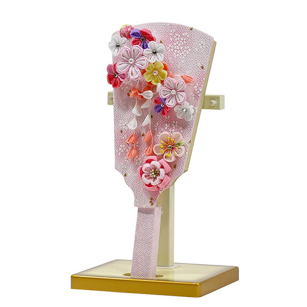 東玉　 羽子板　つまみ細工 羽子板 ピンク パール白/ピンク塗り アクリルケース飾り　詳細画像