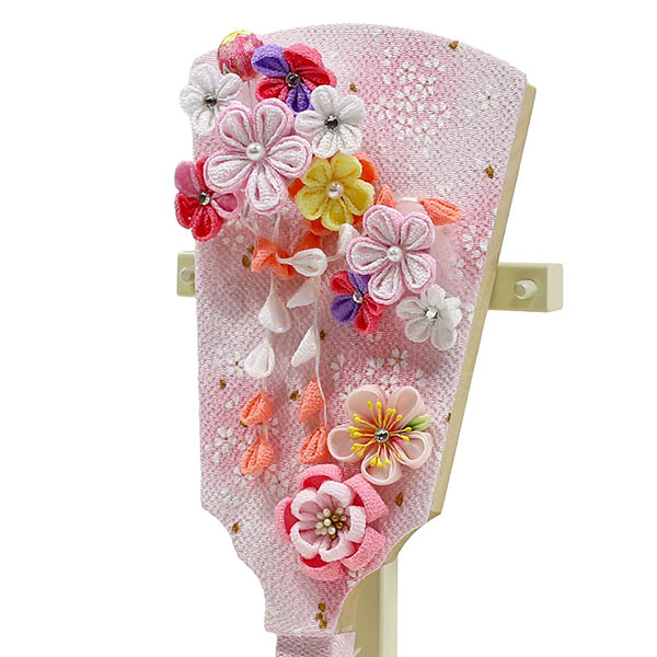 東玉　 羽子板　つまみ細工 羽子板 ピンク 杏 木目 アクリルケース飾り　詳細画像