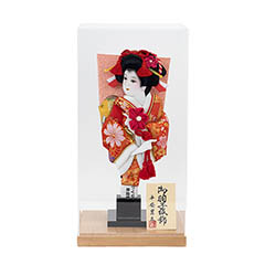 羽子板: 振袖 金襴 赤 アクリルケース 霞 KASUMI 1632