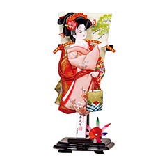 羽子板: 摩耶作 汐汲 黒塗小判型飾り台セット