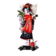 羽子板: 摩耶作 藤娘 黒塗小判型飾り台セット