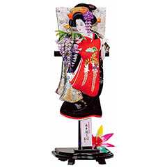 羽子板: 摩耶作 藤娘 黒塗小判型飾り台セット
