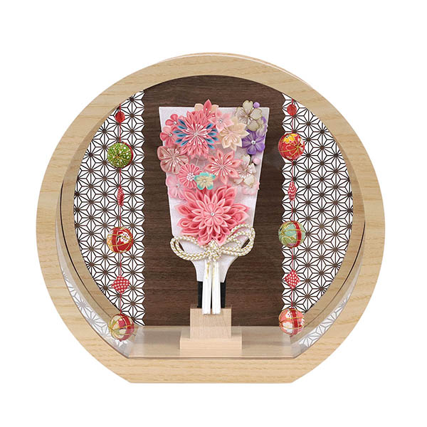 羽子板 守田 つまみ細工 羽子板 ピンク リバーシブル 円形 丸型 鞠三連つるし付き アクリルケース 輪転36 詳細画像 守田 羽子板 つまみ細工 羽子板 ピンク リバーシブル 円形 丸型 鞠三連つるし付き アクリルケース 輪転36 詳細画像