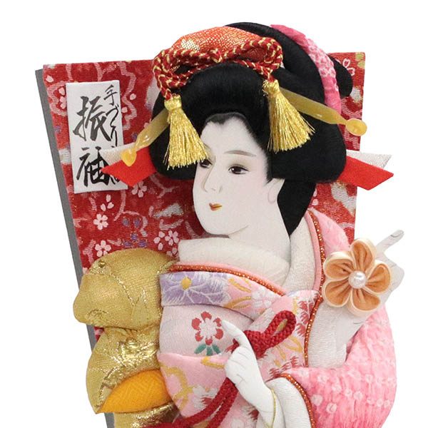 羽子板 幸月 花振袖 金襴かのこ ピンク 黒塗り飾り台セット 詳細画像 幸月 羽子板 花振袖 金襴かのこ ピンク 黒塗り飾り台セット 詳細画像