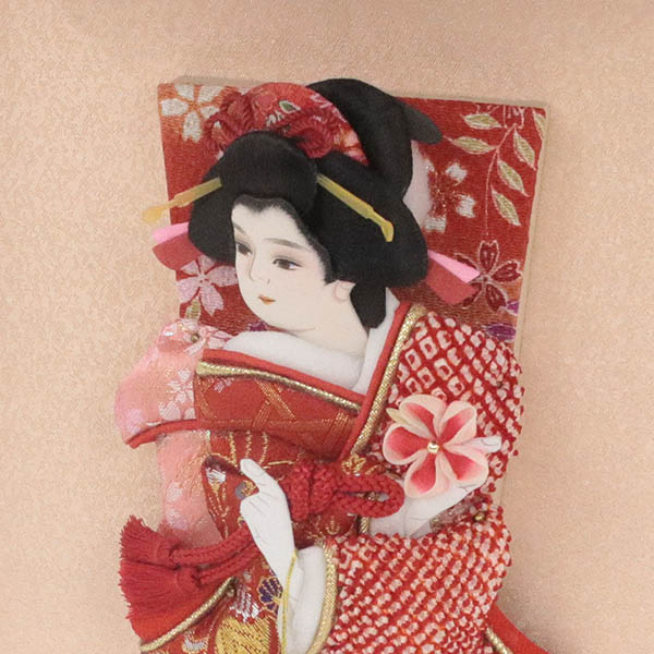 羽子板 幸月 花振袖 金襴かのこ 赤 壁掛け 額飾り パールピンク塗り アクリルケース スタンドセット 詳細画像 幸月 羽子板 花振袖 金襴かのこ 赤 壁掛け 額飾り パールピンク塗り アクリルケース スタンドセット 詳細画像