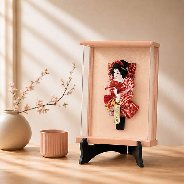 羽子板 幸月 花振袖 金襴かのこ 赤 壁掛け 額飾り パールピンク塗り アクリルケース スタンドセット 詳細画像 幸月 羽子板 花振袖 金襴かのこ 赤 壁掛け 額飾り パールピンク塗り アクリルケース スタンドセット 詳細画像