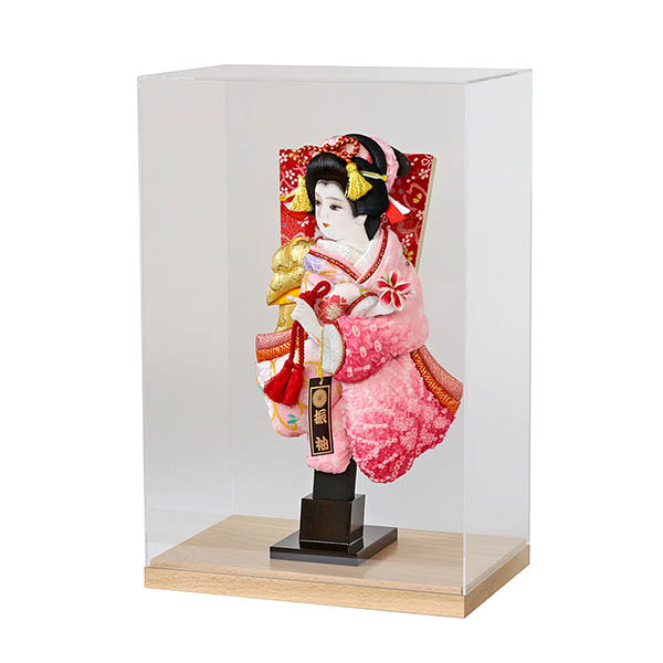 幸月　 羽子板　花振袖 金襴かのこ ピンク アクリルケース 霞 KASUMI 2436　詳細画像