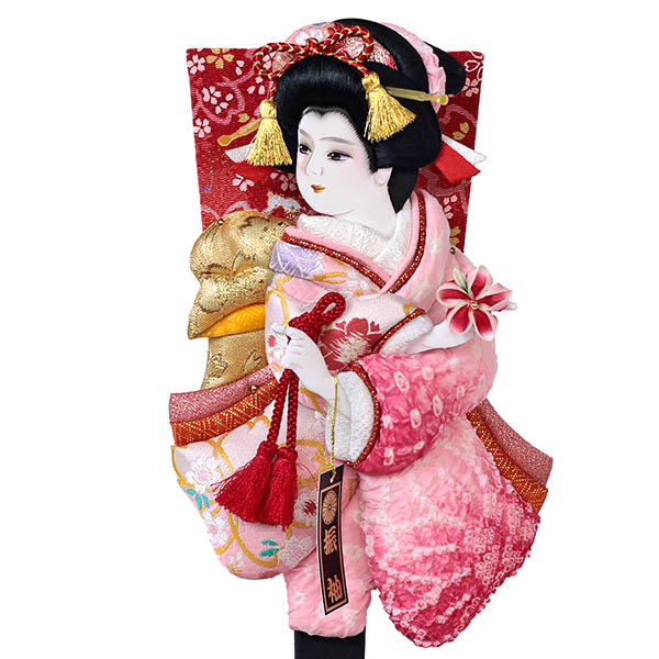 幸月　 羽子板　花振袖 金襴かのこ ピンク アクリルケース 霞 KASUMI 2436　詳細画像