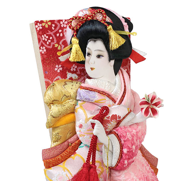幸月　 羽子板　花振袖 金襴かのこ ピンク アクリルケース 霞 KASUMI 2436　詳細画像