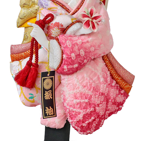 幸月　 羽子板　花振袖 金襴かのこ ピンク アクリルケース 霞 KASUMI 2436　詳細画像