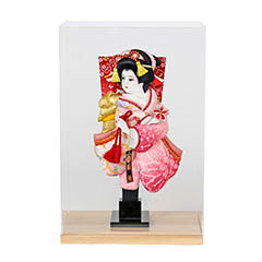 羽子板: 花振袖 金襴かのこ ピンク アクリルケース 霞 KASUMI 2436