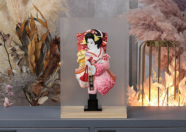 幸月　 羽子板　花振袖 金襴かのこ ピンク アクリルケース 霞 KASUMI 2436　詳細画像
