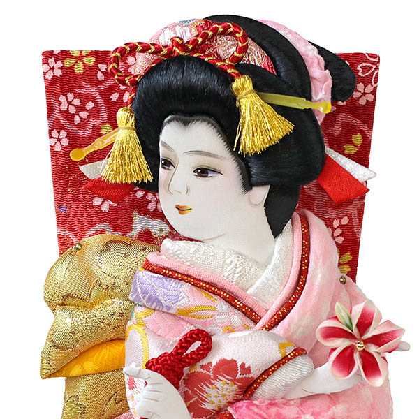 幸月　 羽子板　花振袖 金襴かのこ ピンク リバーシブル 円形 丸型 アクリルケース 輪転36　詳細画像
