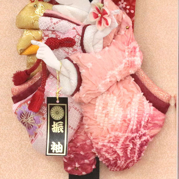 羽子板 幸月 花振袖 金襴かのこ ピンク 壁掛け 額飾り パールピンク塗り アクリルケース 詳細画像 幸月 羽子板 花振袖 金襴かのこ ピンク 壁掛け 額飾り パールピンク塗り アクリルケース 詳細画像
