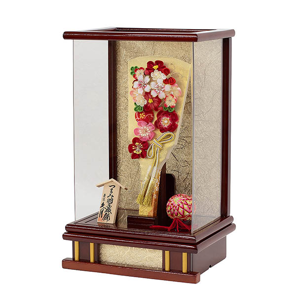 羽子板 久月 つまみ細工 羽子板 金赤花 花梨塗り アクリルケース 詳細画像 久月 羽子板 つまみ細工 羽子板 金赤花 花梨塗り アクリルケース 詳細画像