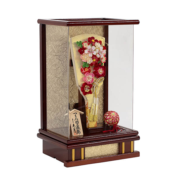 羽子板 久月 つまみ細工 羽子板 金赤花 花梨塗り アクリルケース 詳細画像 久月 羽子板 つまみ細工 羽子板 金赤花 花梨塗り アクリルケース 詳細画像