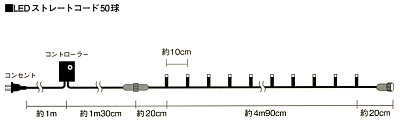 LEDストレートコード50球(ブラックコード) 日亜化学工業(株)社製(ホワイト)