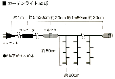 カーテンライト50球(シルバーコード)日亜化学工業(株)社製(電球色)