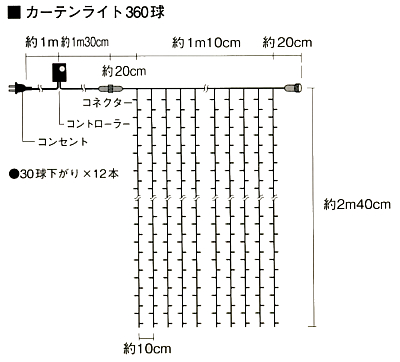 カーテンライト360球(シルバーコード)日亜化学工業(株)社製(ホワイト)