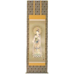 掛け軸: 聖観音　金襴本佛表装　尺五