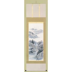 掛け軸: 水墨山水　幸田一伸作