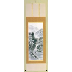 掛け軸: 水墨山水　名和嶂雲作
