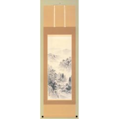 掛け軸: 水墨山水　高見文観作