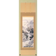 掛け軸: 水墨山水　久枝翔風作