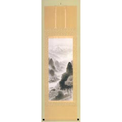 掛け軸: 水墨山水　石田晃谿作