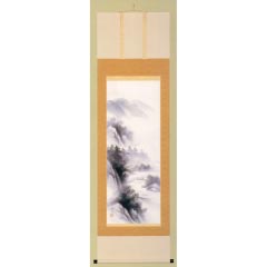 掛け軸: 水墨山水　鈴子輝月作