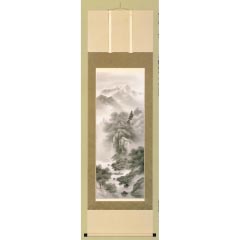 掛け軸: 水墨山水　西脇青樹作